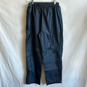 Navy pull-on wind- and water-resistant track pants, size L